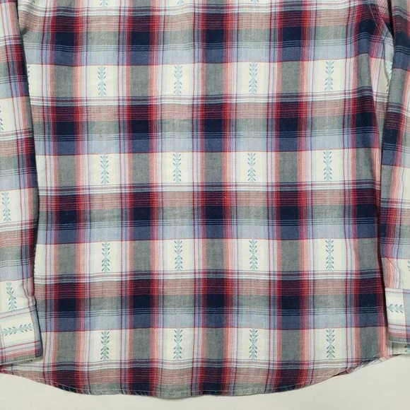 Desert Son Mens Plaid Snap Front Western Shirt XL Red Blue White Feather Print - Picture 8 of 13
